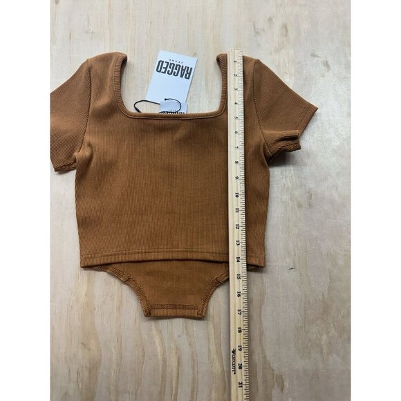 NWTs Ragged Priest Ragged Jeans Corset Hem Top Brown Ribbed Womens Sz 4 S - Picture 5 of 6
